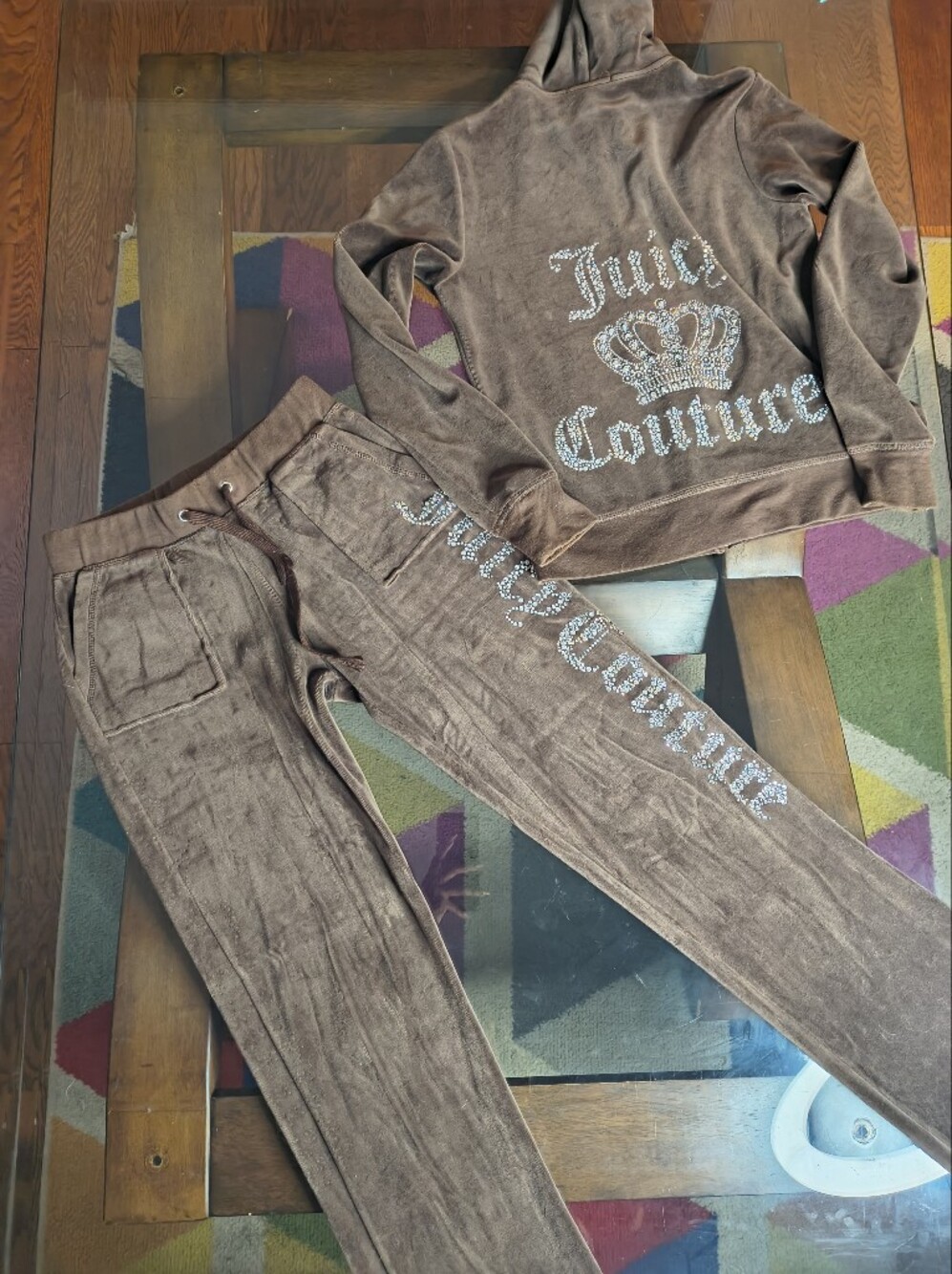 Vintage Y2K Juicy Couture Brown Velour Rhinestone Tracksuit XS